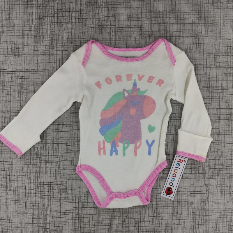 Body blanco manga larga filo rosa "FOREVER HAPPY"