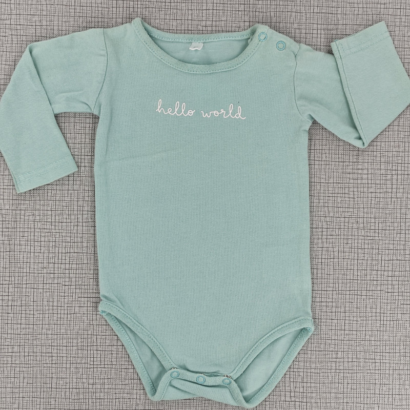 Body manga larga verde menta "hello world"
